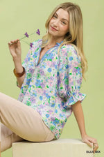 Umgee Mix Floral Print Ruffle Top