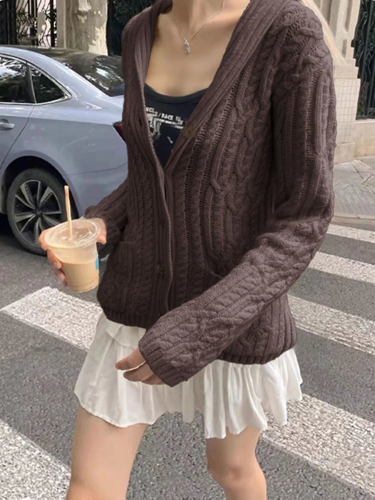 Cable Knit Button Up Cardigan