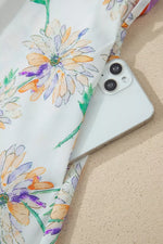 Floral Print Color Block Trim Belted Sleeveless Dress