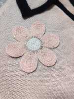 Flower Contrast Trim Dropped Shoulder Sweater