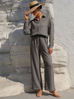 Button Up Long Sleeve Shirt and Pants Set
