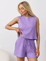 Textured Round Neck Tank and Shorts Set