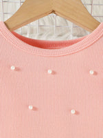 Children's Ruffled Pearl Embellished Top & Faux Leather Shorts Set with Belt