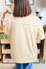 Flower Patched Exposed Stitching Trim Crew Neck Loose Tee