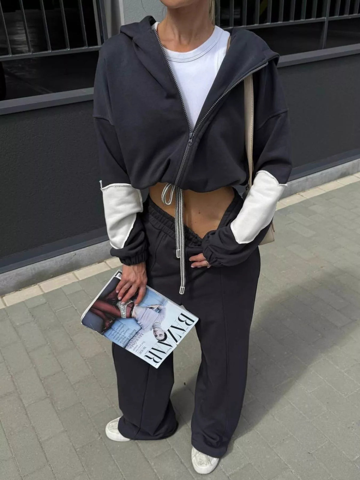 Zip Up Hoodie and Wide-Leg Pants Set
