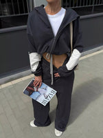 Zip Up Hoodie and Wide-Leg Pants Set
