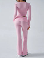 Devine Ruched Long Sleeve Top and Pants Set