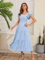 Flutter Sleeve Cutout Summer Midi Dress