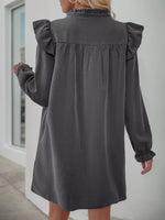 Ruffled Notched Long Sleeve Dress
