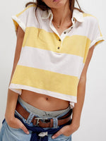 Striped Collared Neck Short Sleeve Top