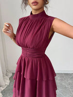 Sleeveless Mock Neck Layered Ruffle Dress