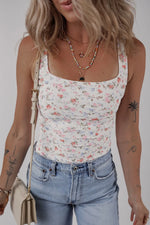 Floral Textured Square Neck Sleeveless Bodysuit