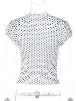 Polka Dot Ruched V-Neck Top