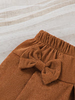 Children's Heart Ruffle Trim Top & Bow Decor Corduroy Skirt Set