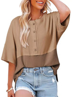 Button Detail Texture Knit T-Shirt