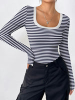 Striped Long Sleeve Scoop Neck T-Shirt