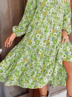 Floral Print Balloon Sleeve Midi Dress