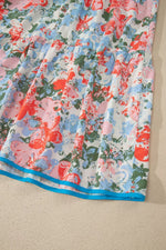 Floral Print V Neck Contrast Trim Flutter Sleeve Long Dress