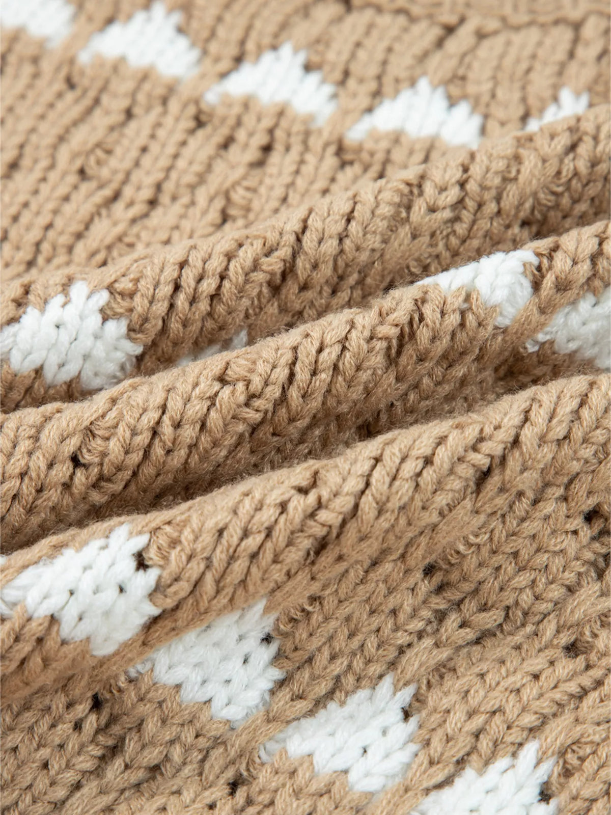 Contrast Detail Textured Knit Puff Sleeve Baggy Sweater