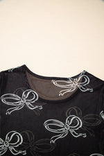 Bow Mesh Round Neck Short Sleeve T-Shirt