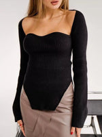 Ribbed Knit Sweetheart Neckline Sweater