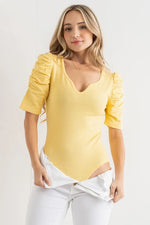 And The Why Shirring Puff Sleeve Bodysuit