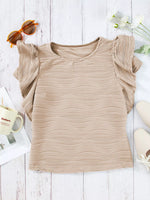 Casual Wavy Textured Ruffle Sleeve Top