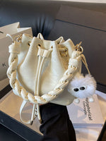 Chunky Chain Trim Drawstring Bucket Crossbody Bag