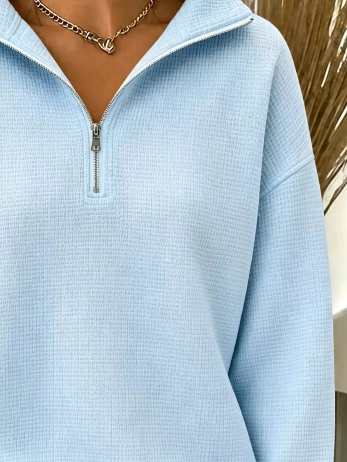 Full Size Waffle Knit Quarter-Zip Sweatshirt Plus Size