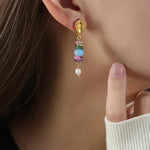 Natural Stone Freshwater Pearl Dangle Earrings