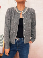 Pearl Detail Button-Front Cardigan