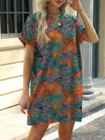 Printed Round Neck Short Sleeve Mini Dress