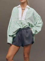 Stripe Half Zip Long Sleeve Swing Top