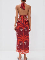 Tropical Print Halter Neck Wrap Dress