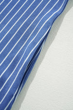 Stripe Frilly Split Neck Shirred Ruffle Sleeve Short Shift Dress