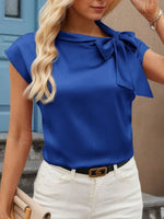 Bow Tie Cap Sleeve Blouse
