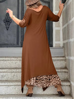 Plus Size Leopard Print Asymmetrical Hem Midi Dress