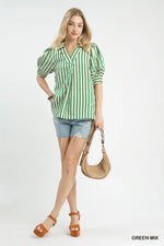 Umgee Striped Puff Sleeve Blouse