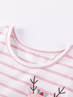 Children's Striped Tulle Dress with Reindeer Applique