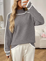 Contrast Trim Turtleneck Long Sleeve Sweater