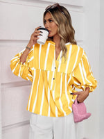 Striped Button Front Notched Blouse
