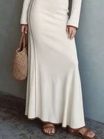Full Size Contrast Trim Zip-Up Long Sleeve Knit Maxi Dress Plus Size