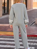 Contrast Trim Round Neck Top and Pants Set