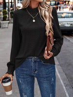 Texture Mock Neck Long Sleeve Blouse
