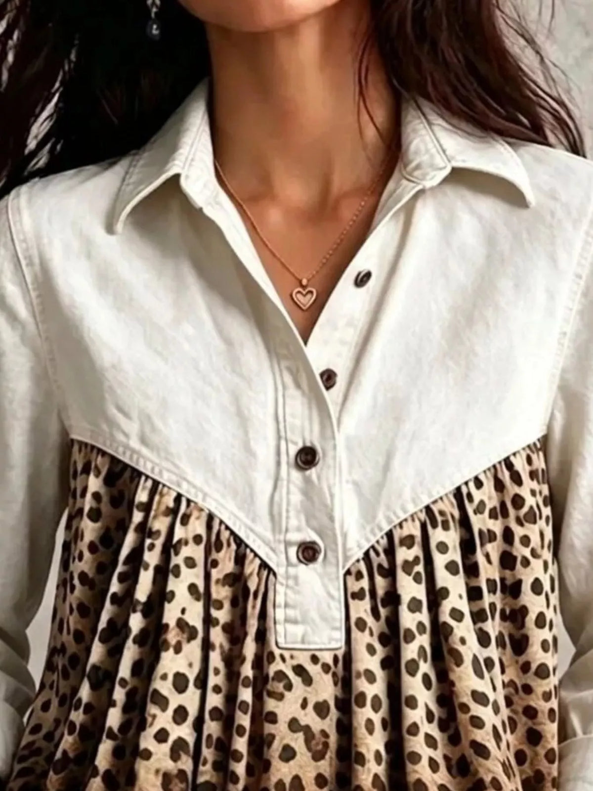 Full Size Leopard Button Detail Blouse Plus Size