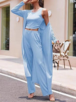 Round Neck Tank & Cardigan & Pants Set