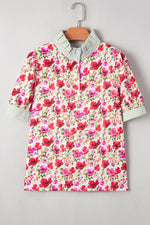 Printed Collared Neck Short Sleeve Blouse
