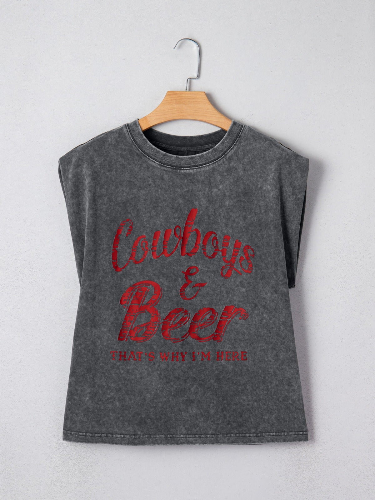 Cowboy & Beer Western Graphic Mineral Wash Tank Top