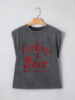 Cowboy & Beer Western Graphic Mineral Wash Tank Top