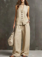 Full Size Sleeveless Vest and Wide-Leg Pants Set Plus SIze